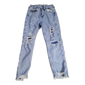 Justice Light Blue Distressed Straight Leg Jeans, Size 8